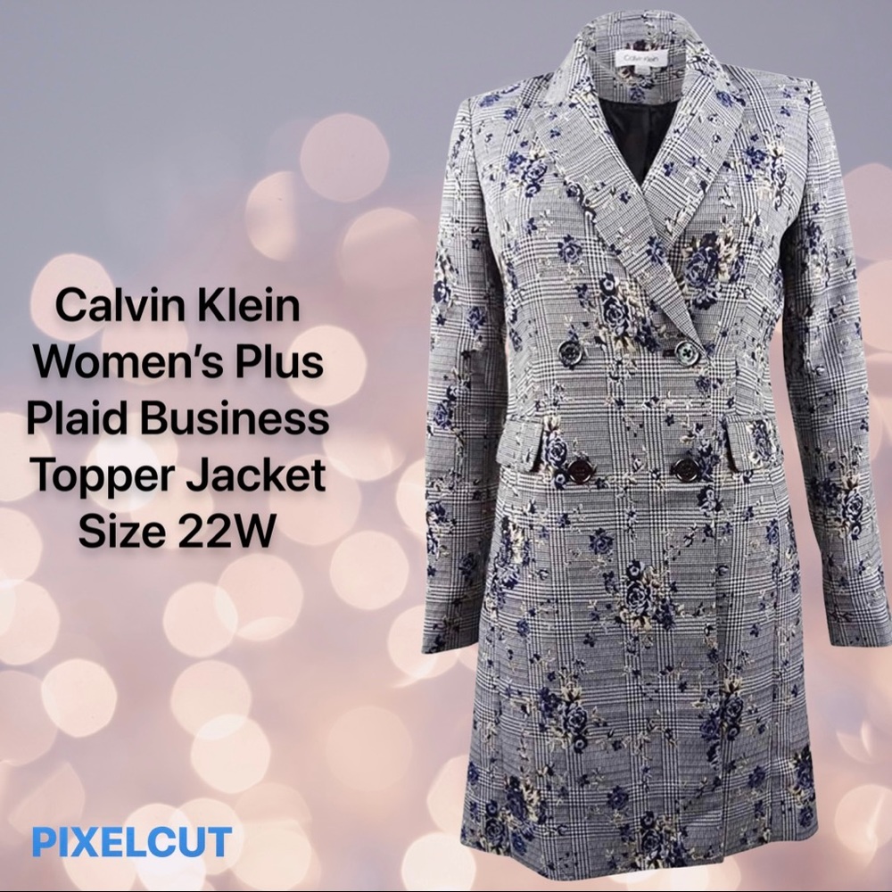 Calvin Klein Womens Plus Plaid Business Topper Jacket - 22W